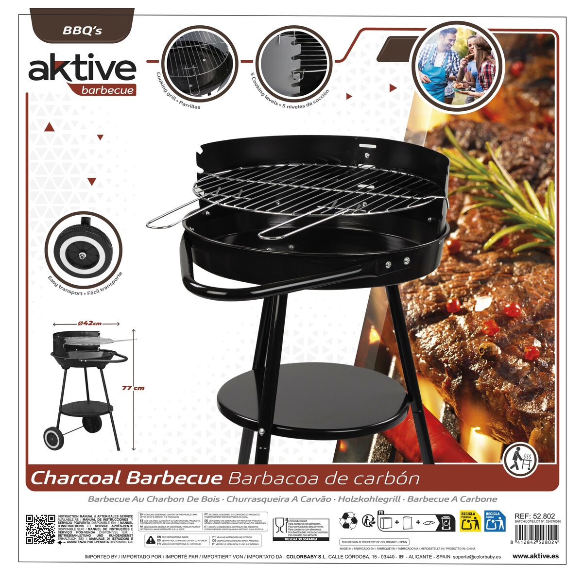 Kolgrill med hjul Aktive Aluminium Emaljerad metall Edények 42 x 76,5 x 42 cm Svart - 2