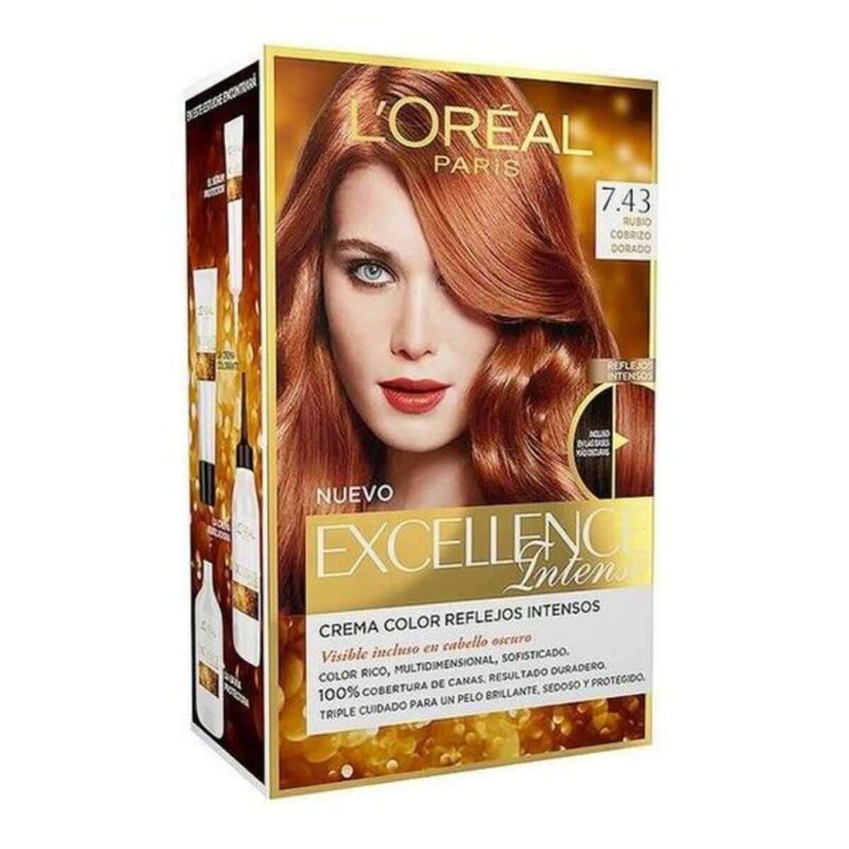 Permanent färg L'Oreal Make Up EXCELLENCE Blont kopparrött Nº 7,43 Rubio Cobrizo Dorado (1 antal)