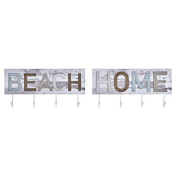Väggmonterad rockhängare DKD Home Decor Trä Metall Strand 45 x 5 x 23 cm (2 antal)