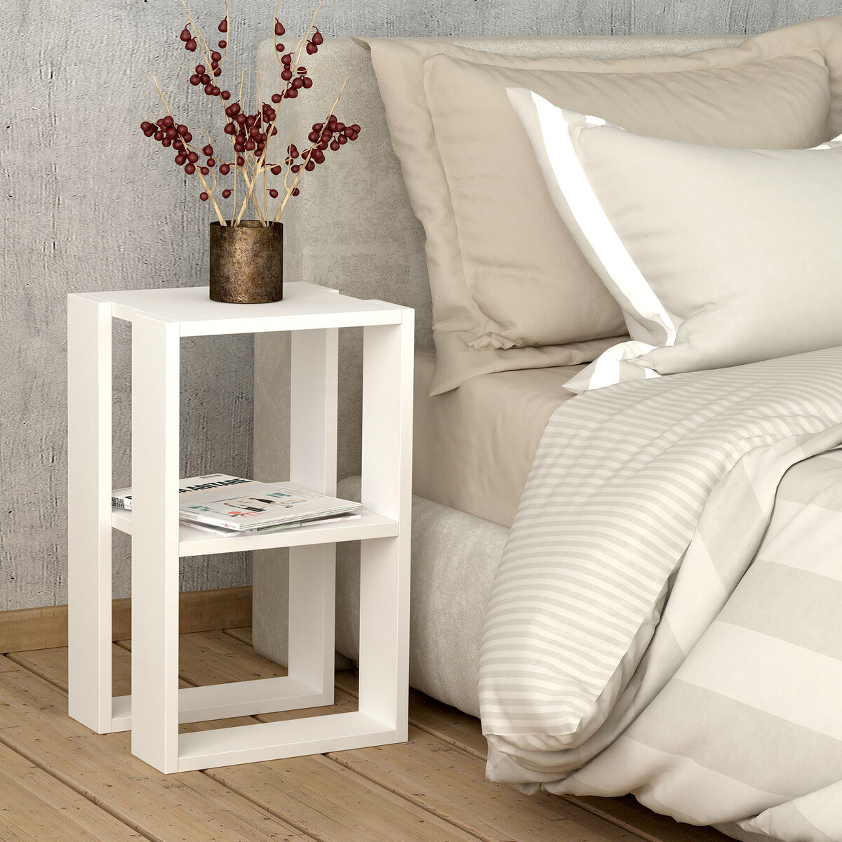 Soffbord Alexandra House Living Vit Trä MDP 60 x 32 x 60 cm 1 Hyllor - 2