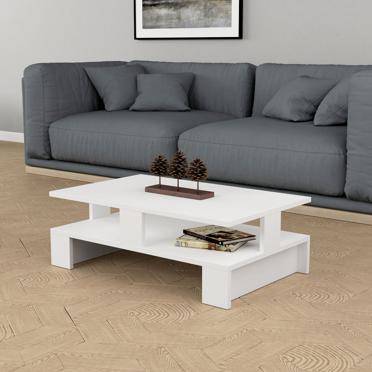 Soffbord Alexandra House Living Vit Trä MDP 80 x 28 x 50 cm Dubbel höjd - 3