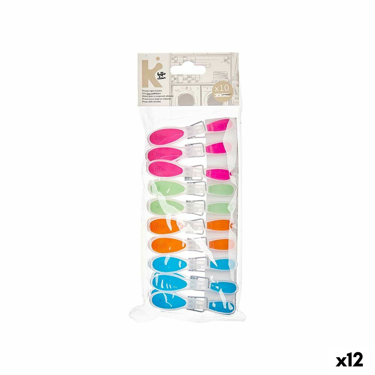 Klädnypor Multicolour Metall Silikon Plast 8,5 x 4 x 1 cm (12 antal)