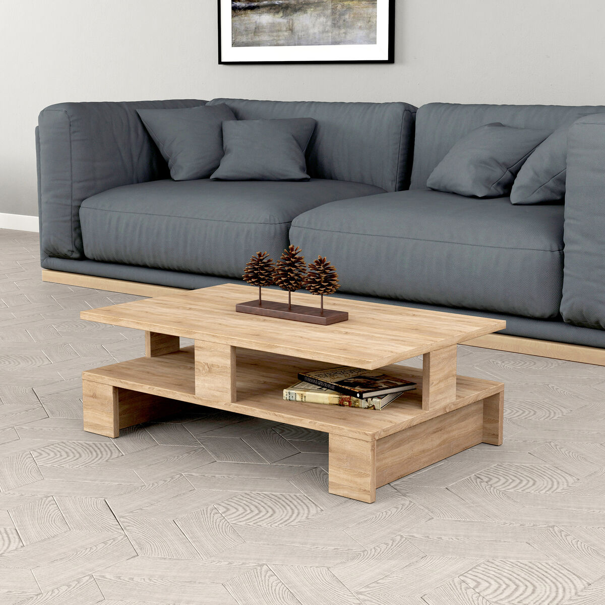 Soffbord Alexandra House Living Tölgy Trä MDP 80 x 28 x 50 cm Dubbel höjd - 3