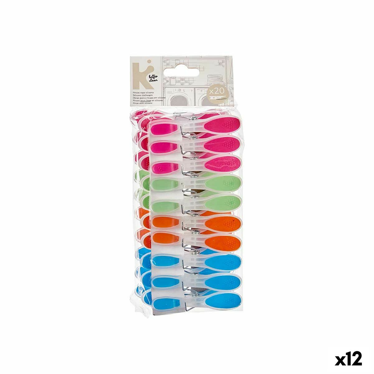 Klädnypor Multicolour Metall Silikon Plast 8,3 x 3,5 cm (12 antal)