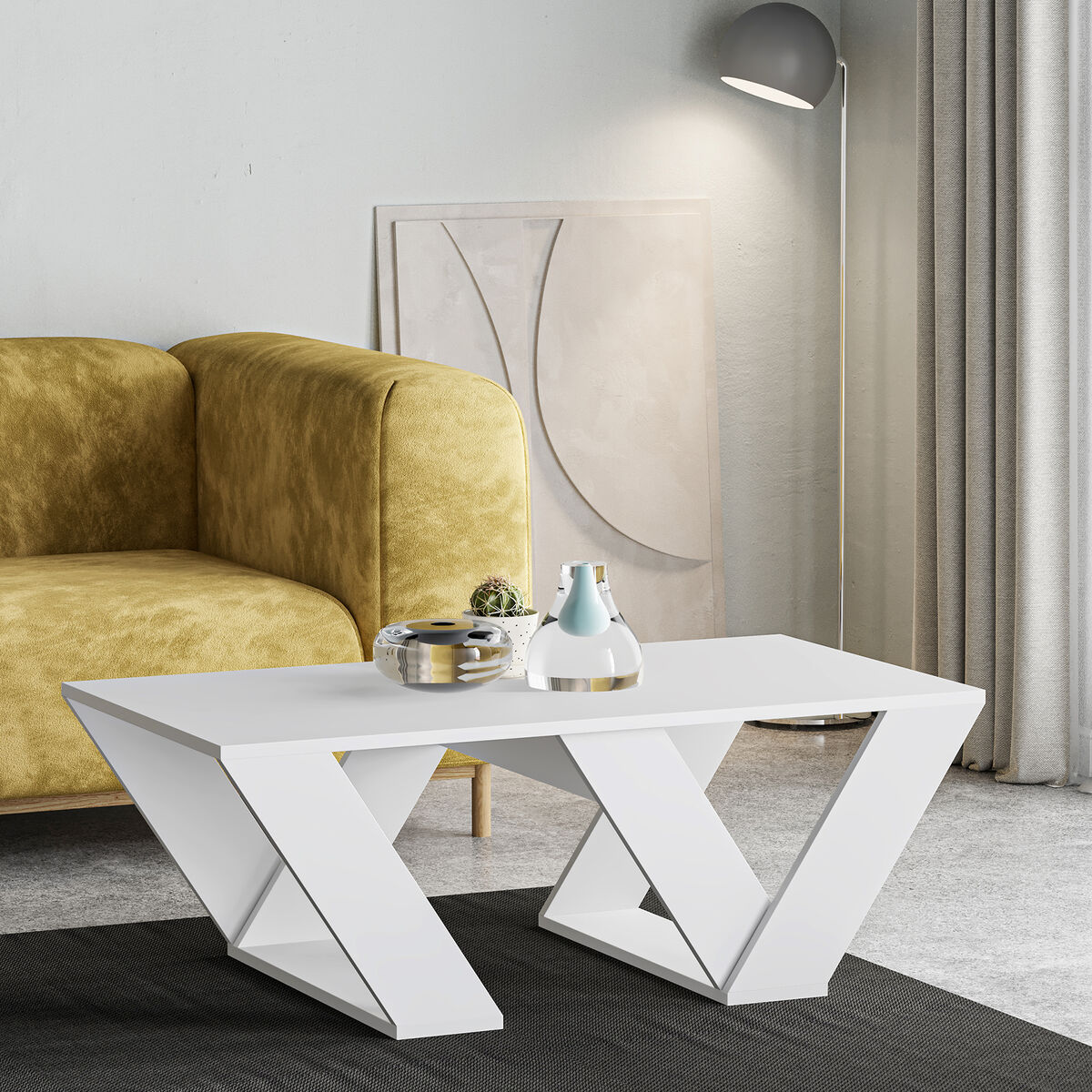 Soffbord Alexandra House Living Diagonal Vit Trä MDP 110 x 40 x 60 cm - 4