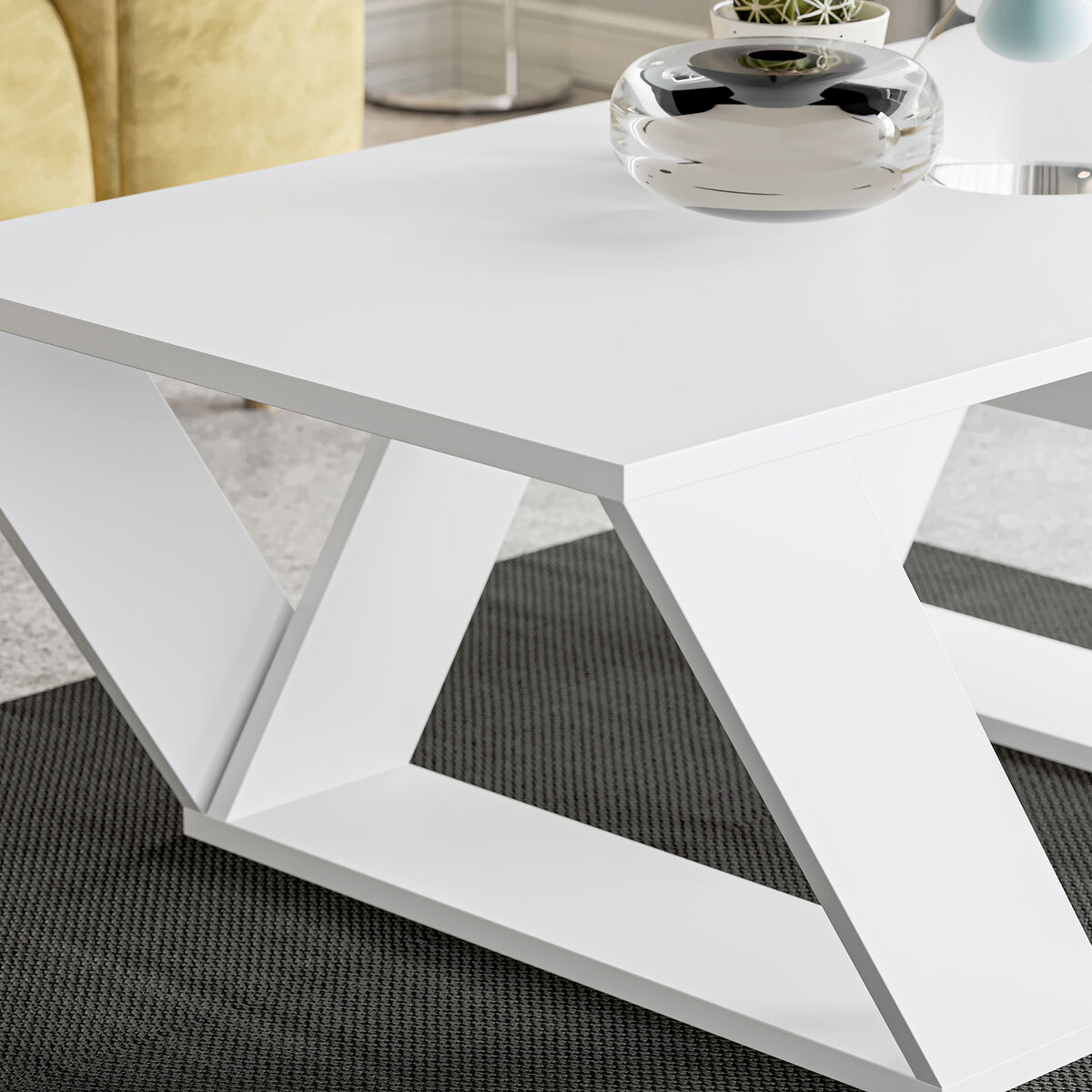 Soffbord Alexandra House Living Diagonal Vit Trä MDP 110 x 40 x 60 cm - 5