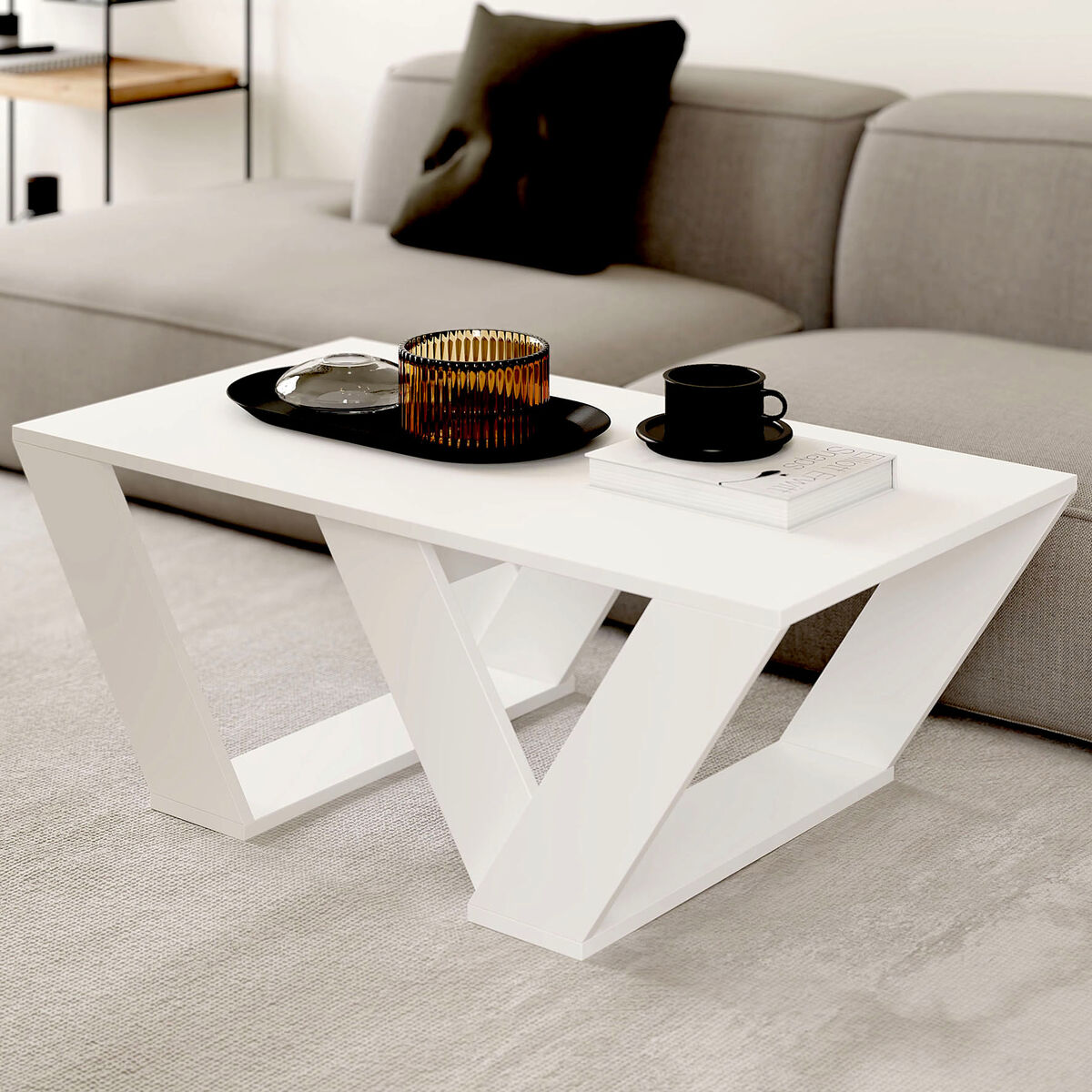 Soffbord Alexandra House Living Diagonal Vit Trä MDP 110 x 40 x 60 cm - 3