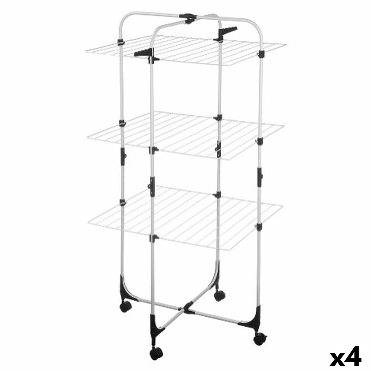 Vertikalt hopfällbart torkställ med hjul Vit Svart Metall 69 x 135 x 62,5 cm (4 antal)