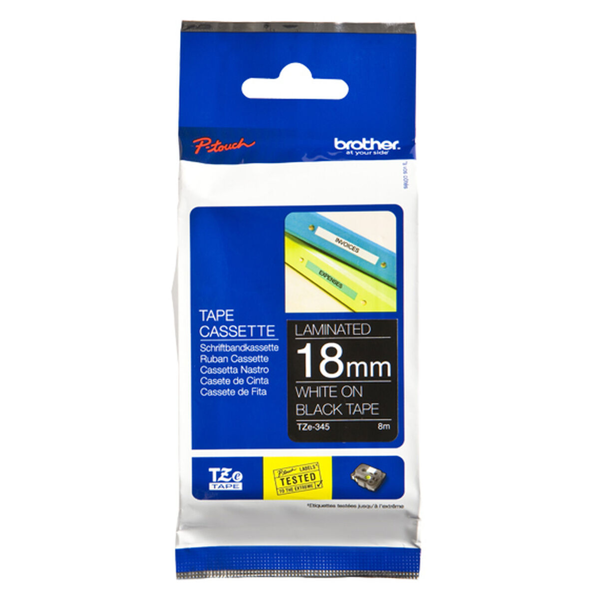 Laminerat Band till Etikettskrivare Brother TZE-345 Vit/Svart 18mm - 6