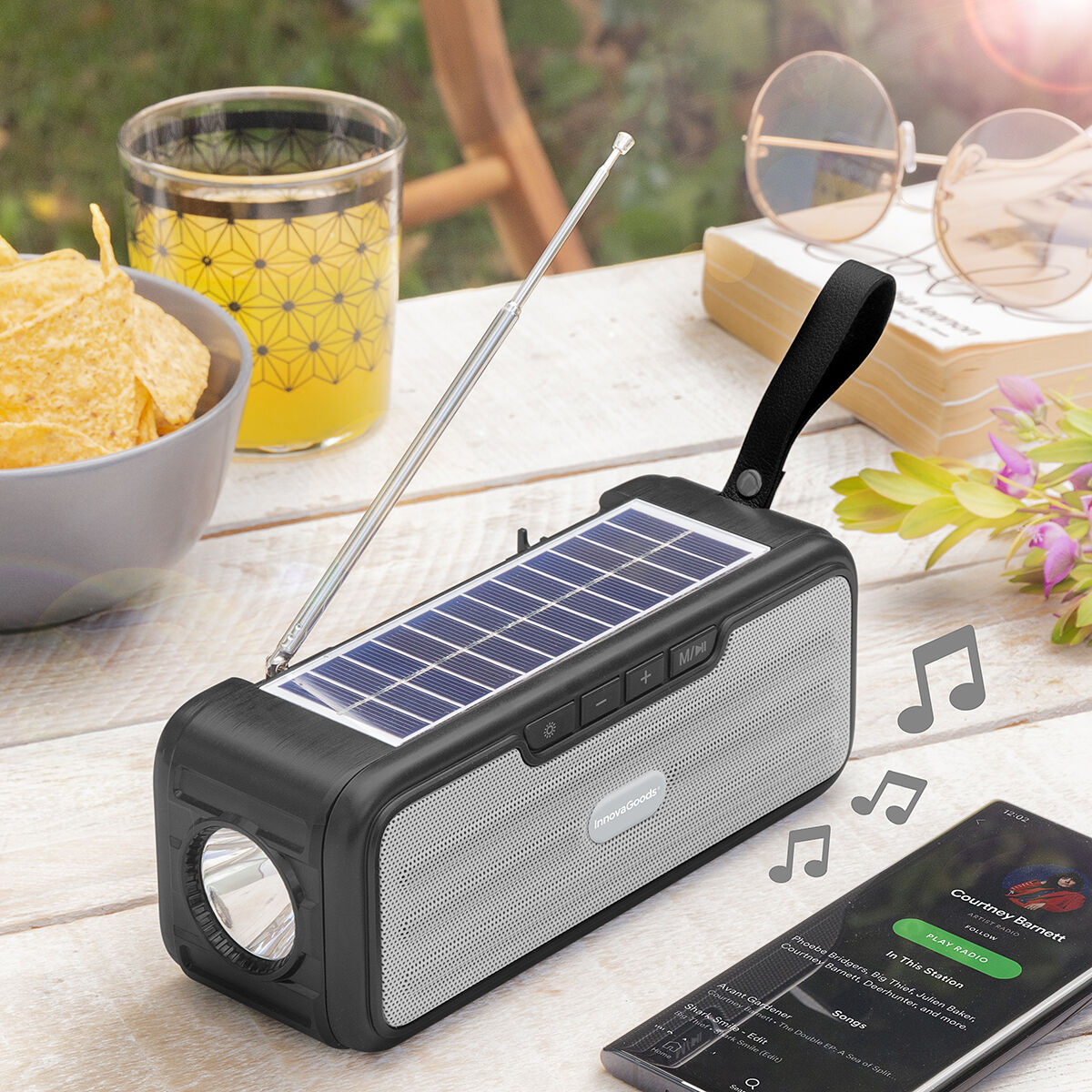 Trådlös högtalare med solcellsladdning och LED ficklampa Sunker InnovaGoods - 13
