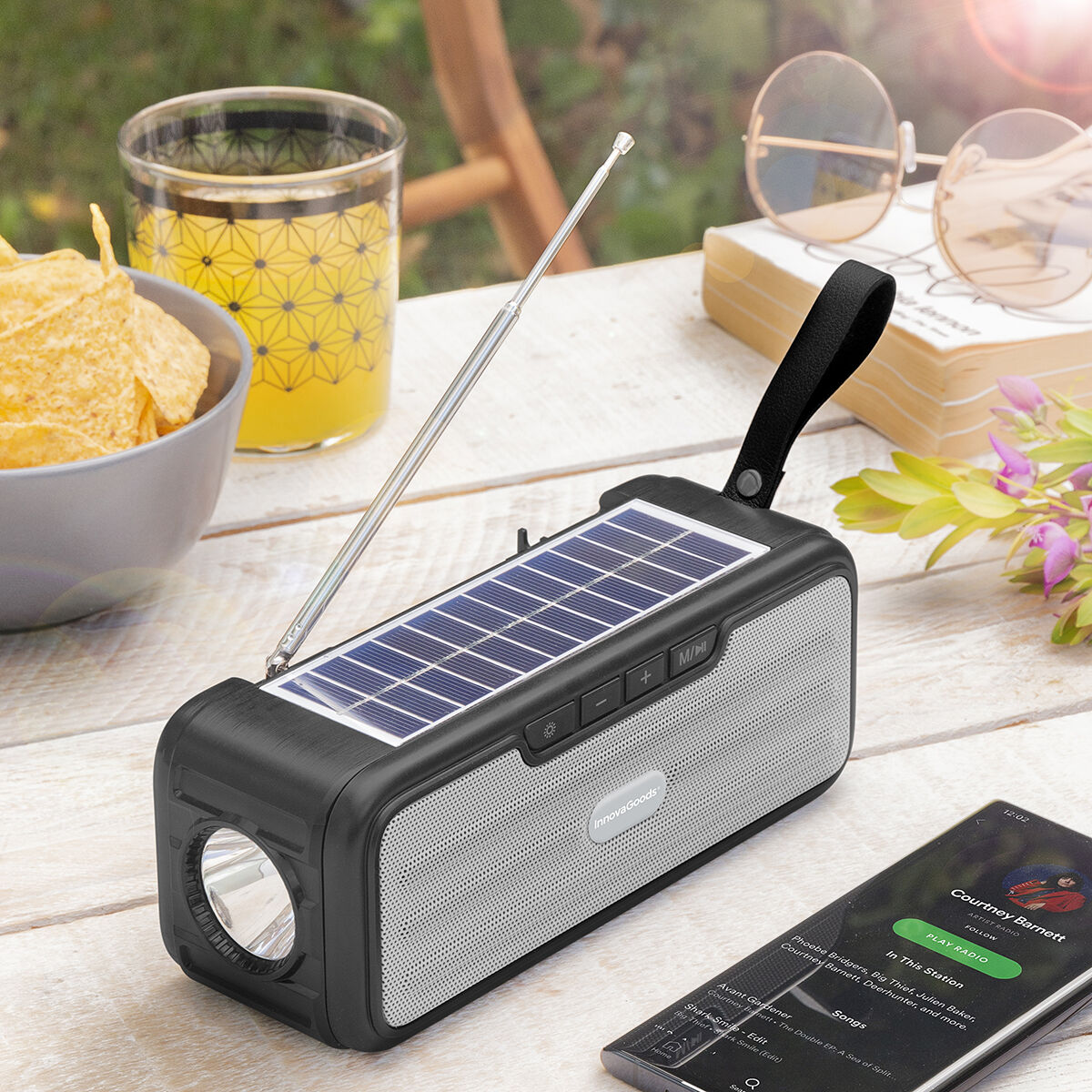 Trådlös högtalare med solcellsladdning och LED ficklampa Sunker InnovaGoods - 21