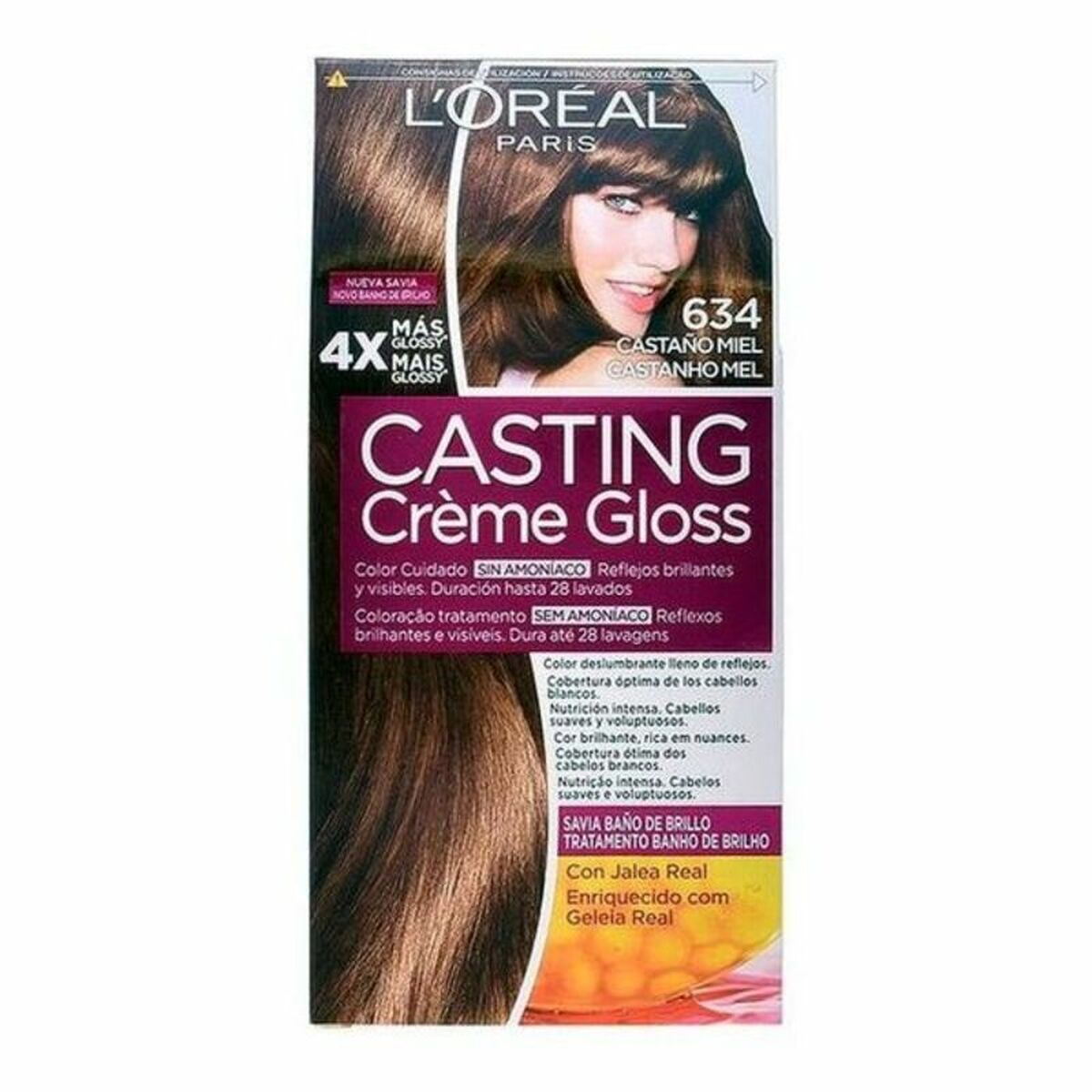 Färg utan ammoniak L'Oreal Make Up Casting Creme Gloss Nº 634-Castano Miel 180 ml