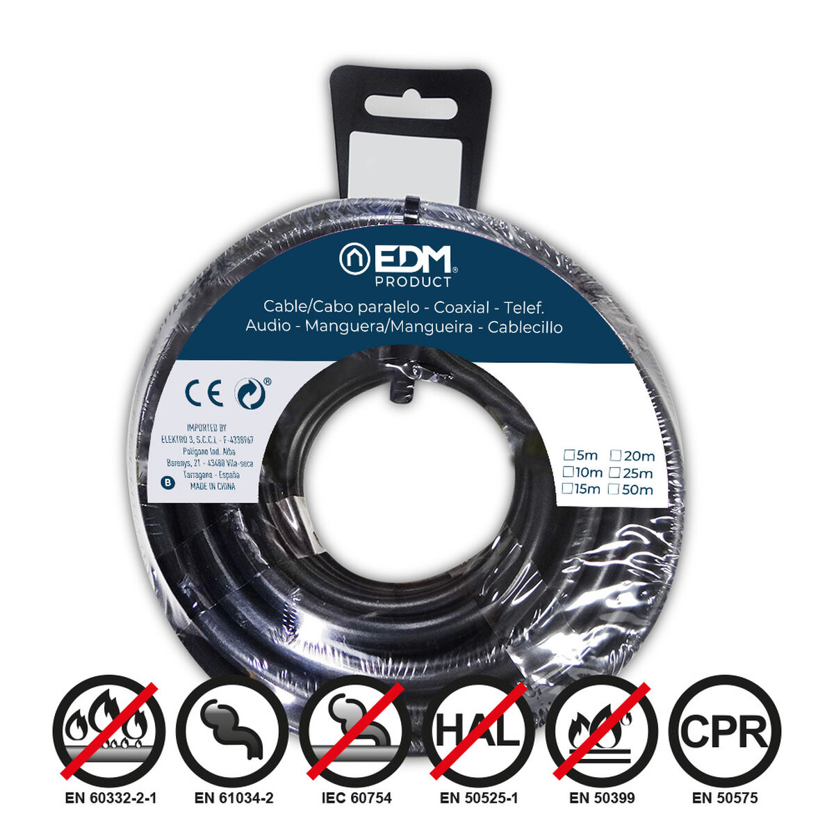Kabel EDM 28421 Svart 1,5 mm 25 m - 4