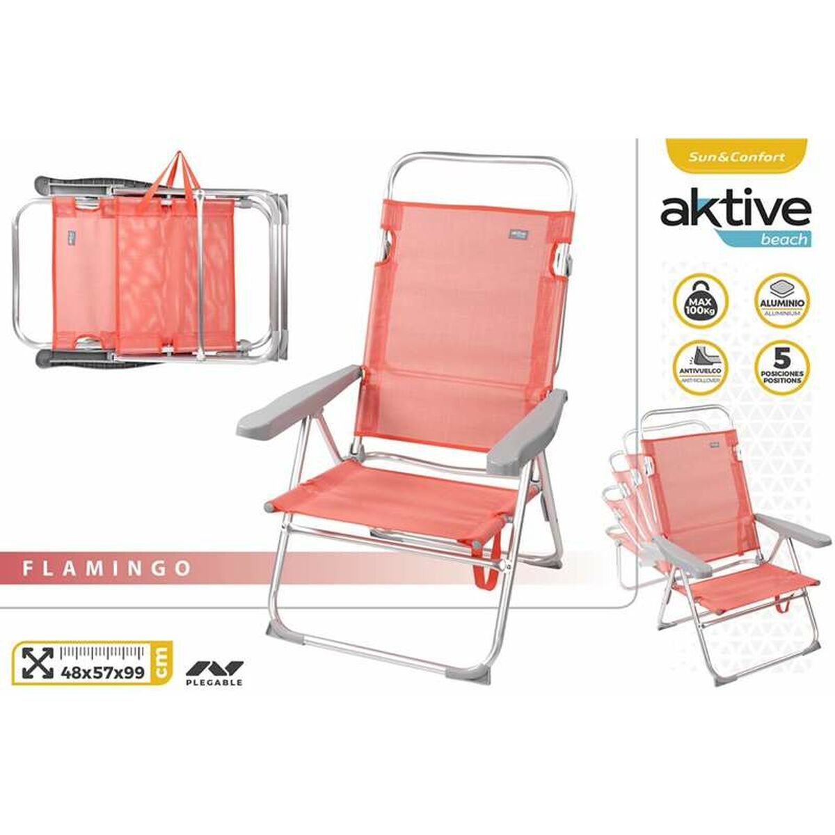 Strandstol Aktive Rosa 48 x 57 x 99 cm Multipla positioner - 3
