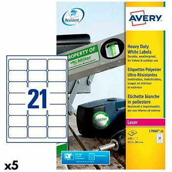 Etiketter till Skrivare Avery Vit 20 Blad 63,5 x 38,1 mm (5 antal)