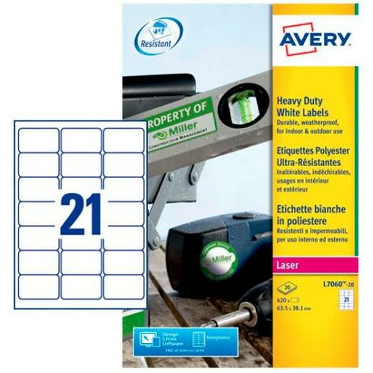 Etiketter till Skrivare Avery Vit 20 Blad 63,5 x 38,1 mm (5 antal) - 2