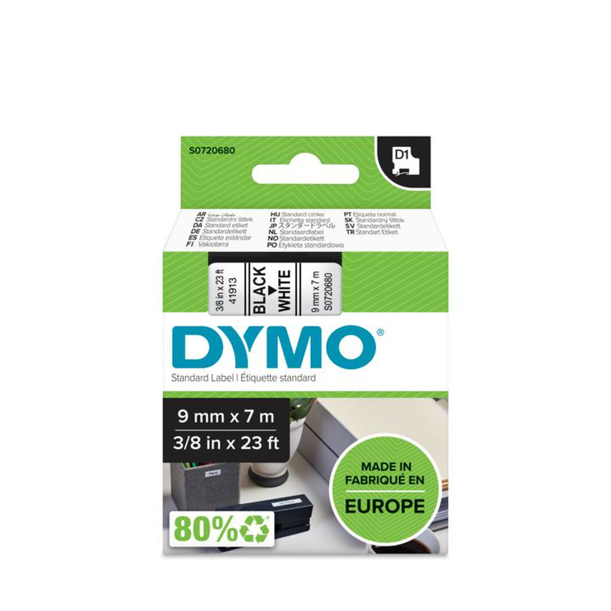 Laminerat Band Dymo S0720680 Svart Svart/Vit - 3