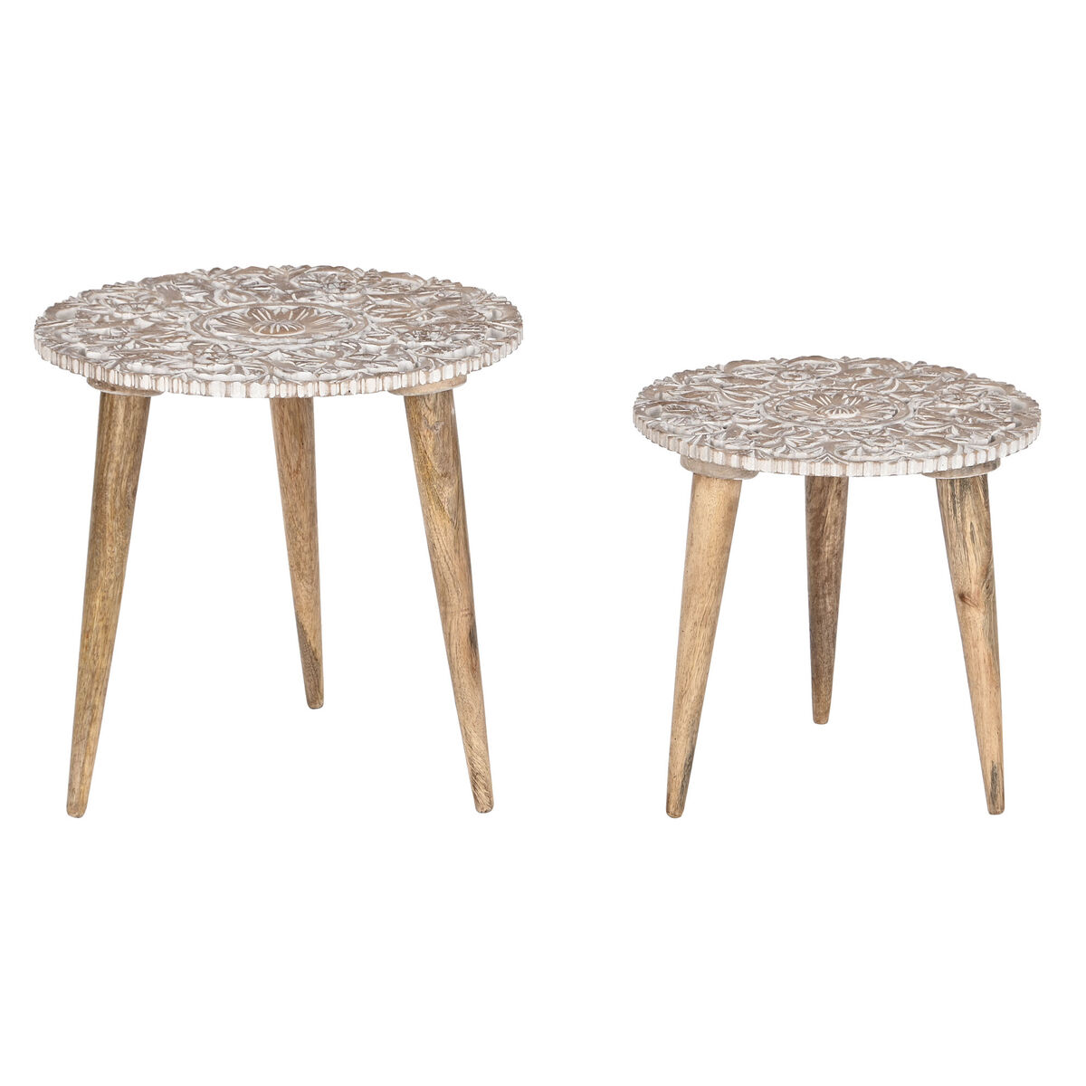 2-bordsset Home ESPRIT Vit Naturell 45 x 45 x 45 cm