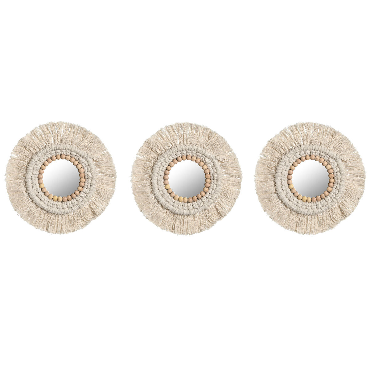 Spegelspel Home ESPRIT Vit Boho 20 x 1 x 20 cm (3 Delar)