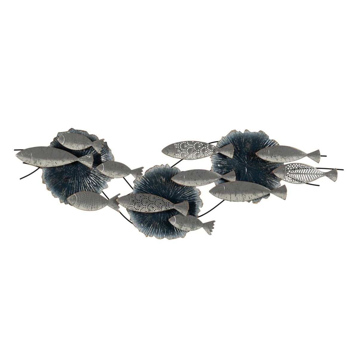 Väggdekoration Blå Silvrig Järn Fiskar 127,6 x 6,4 x 42,5 cm
