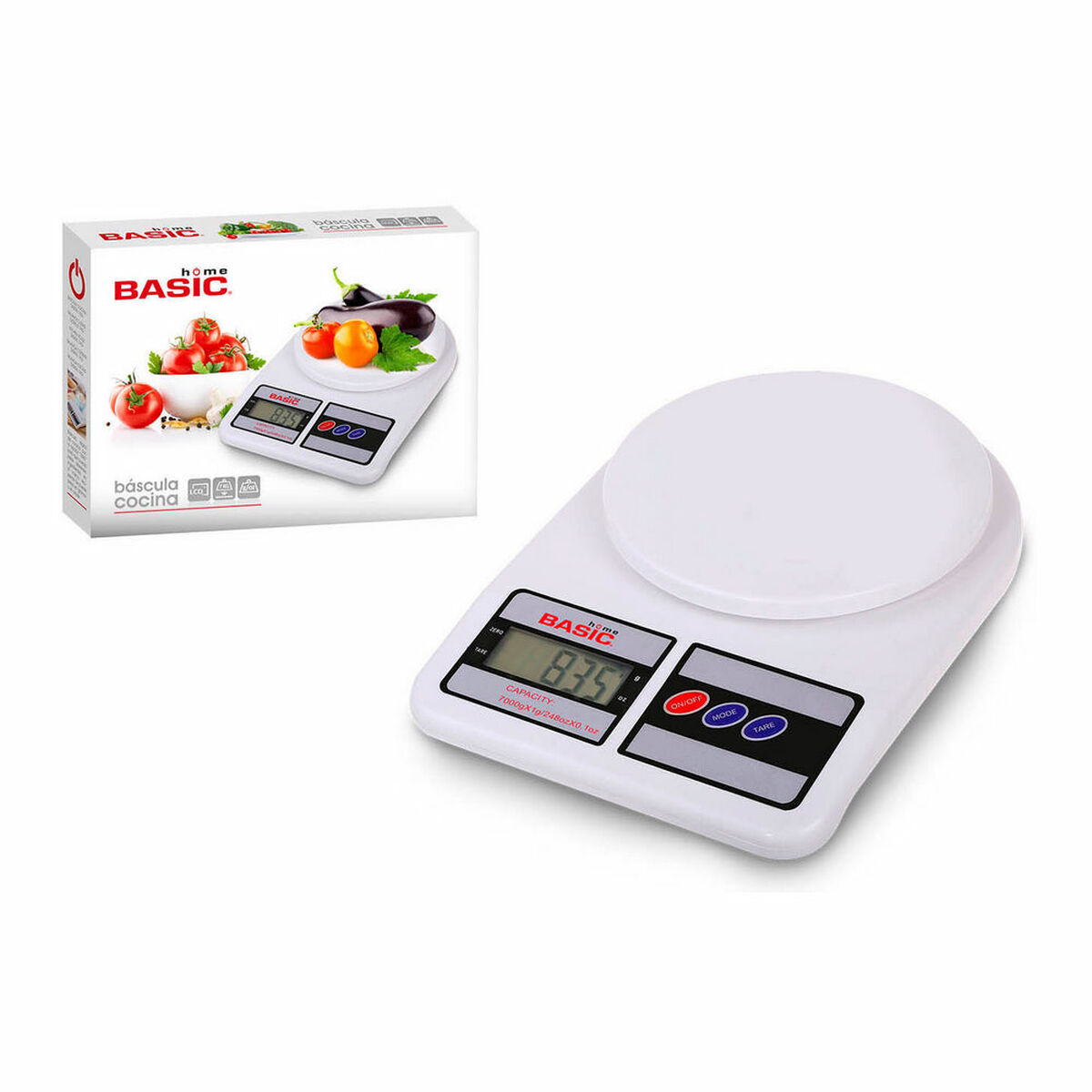 Köksvåg Basic Home Digital LCD 7 kg Vit (23 x 16 x 3,6 cm) - 7