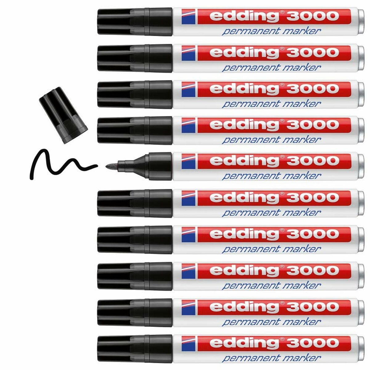 Permanent markörpenna Edding 3000 Svart (10 antal) - 4