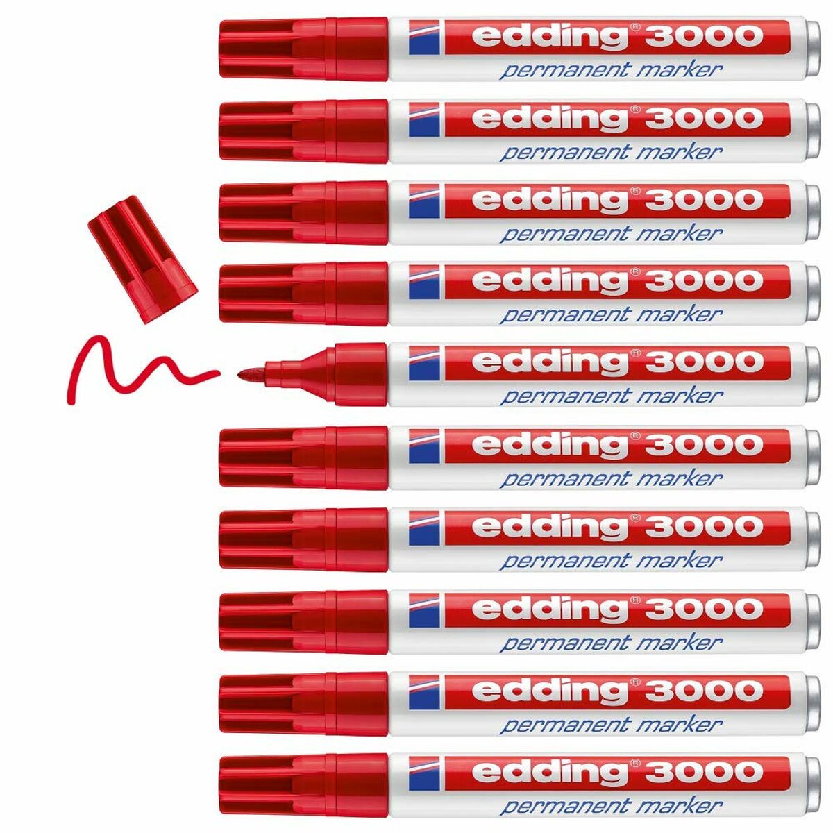 Permanent markörpenna Edding 3000 Röd (10 antal) - 3