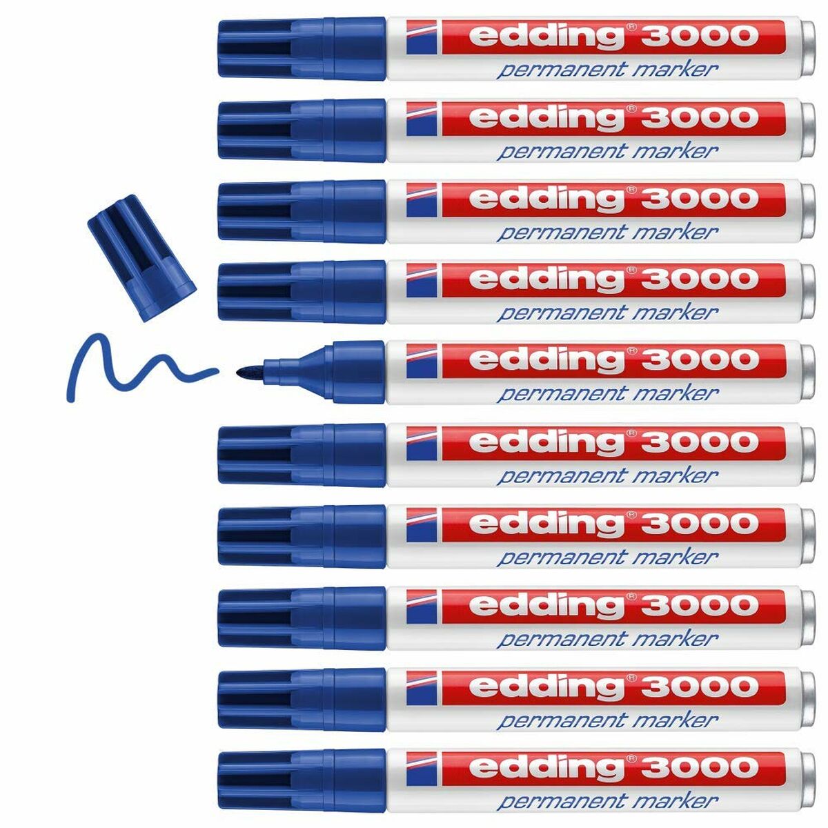 Permanent markörpenna Edding 3000 Blå (10 antal) - 3
