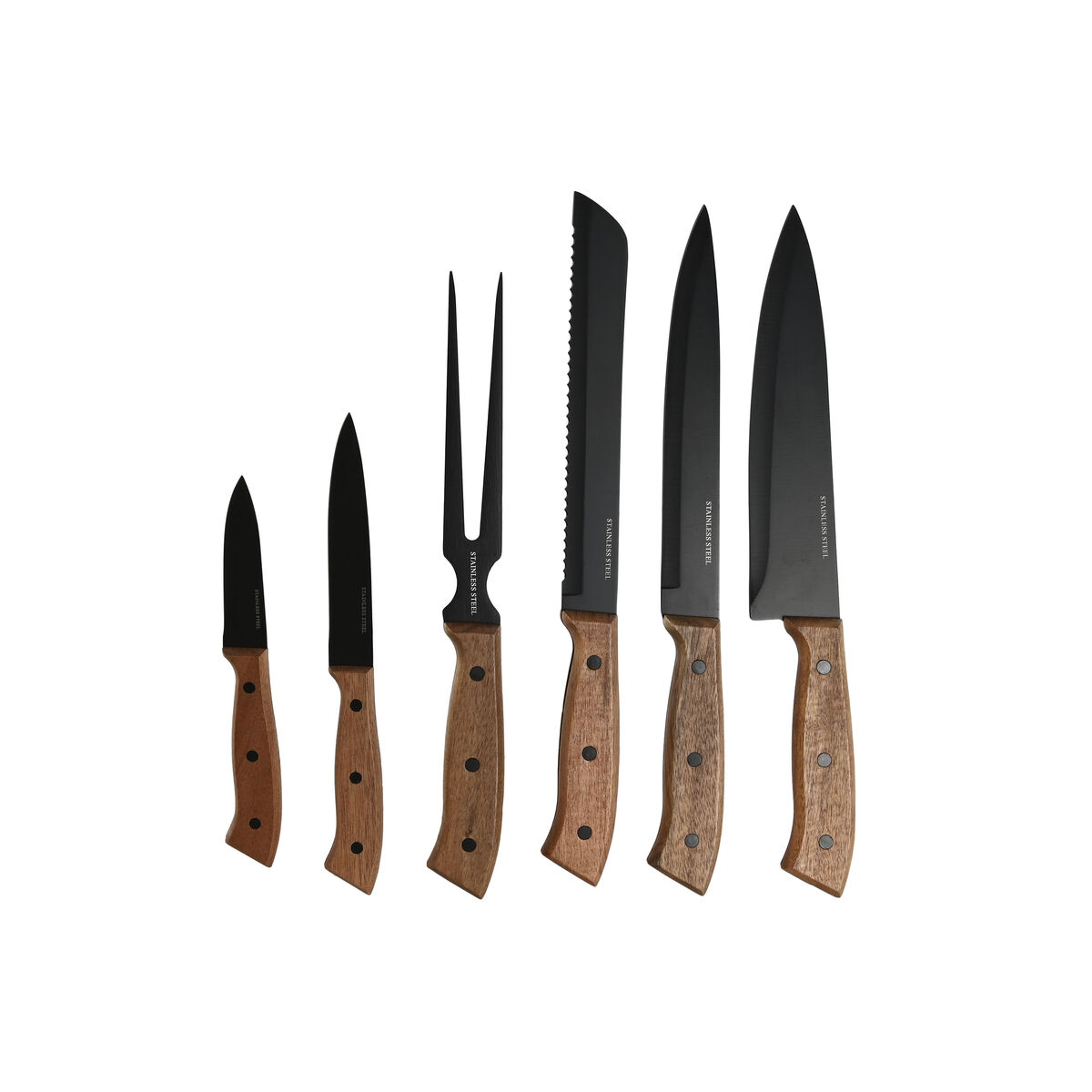 Knivset Home ESPRIT Svart Rostfritt stål Akaciaträ 4 x 1 x 33 cm 6 Delar