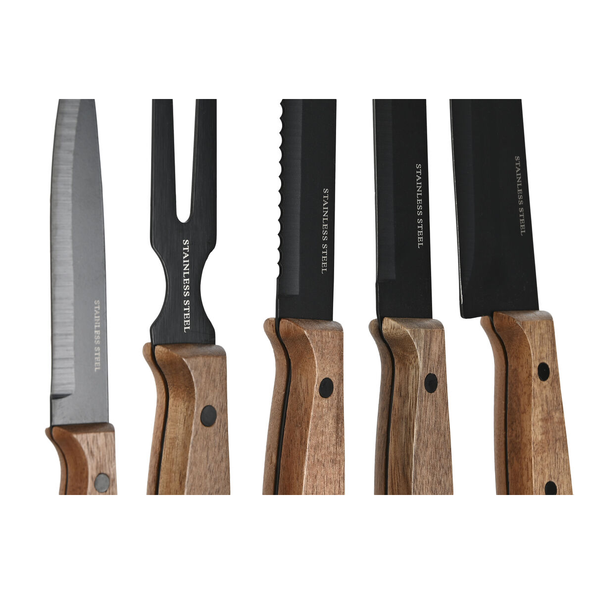 Knivset Home ESPRIT Svart Rostfritt stål Akaciaträ 4 x 1 x 33 cm 6 Delar - 2