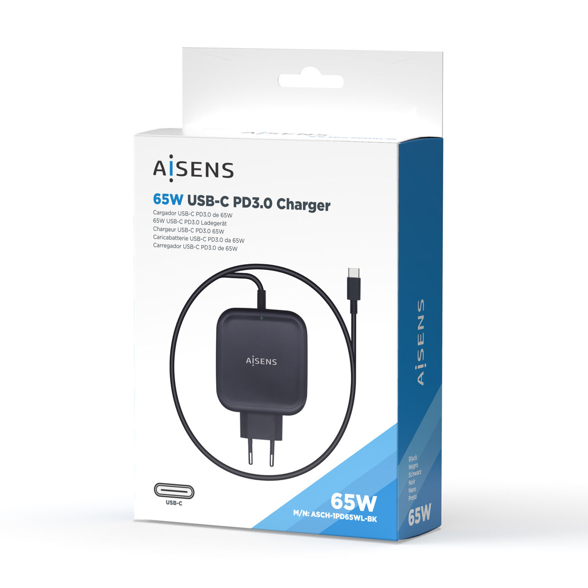 Väggladdare Aisens ASCH-1PD65WL-BK Svart 65 W (1 antal) - 2