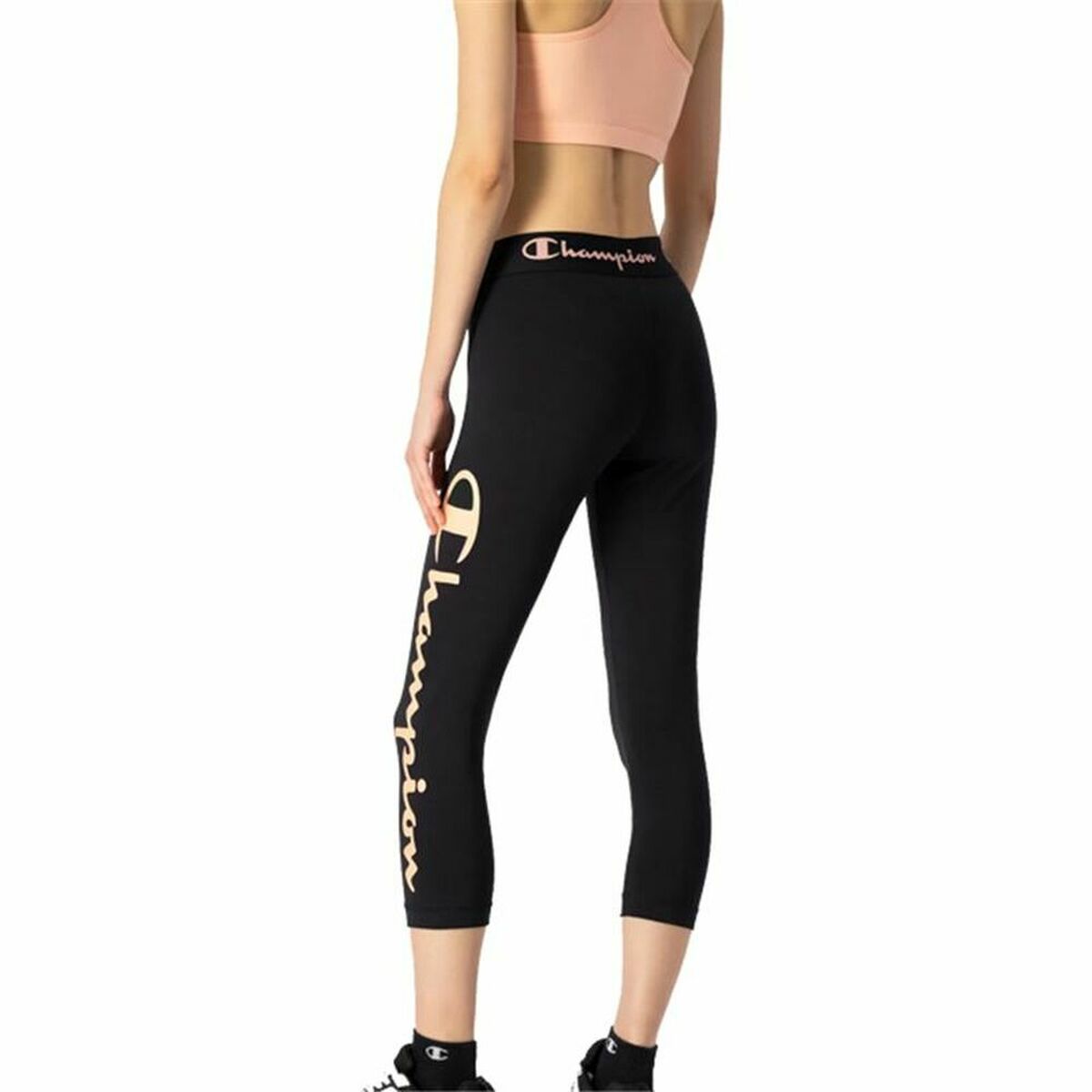 Sport-leggings, Dam Champion Quick-Dry Script Logo Crop Svart - 4