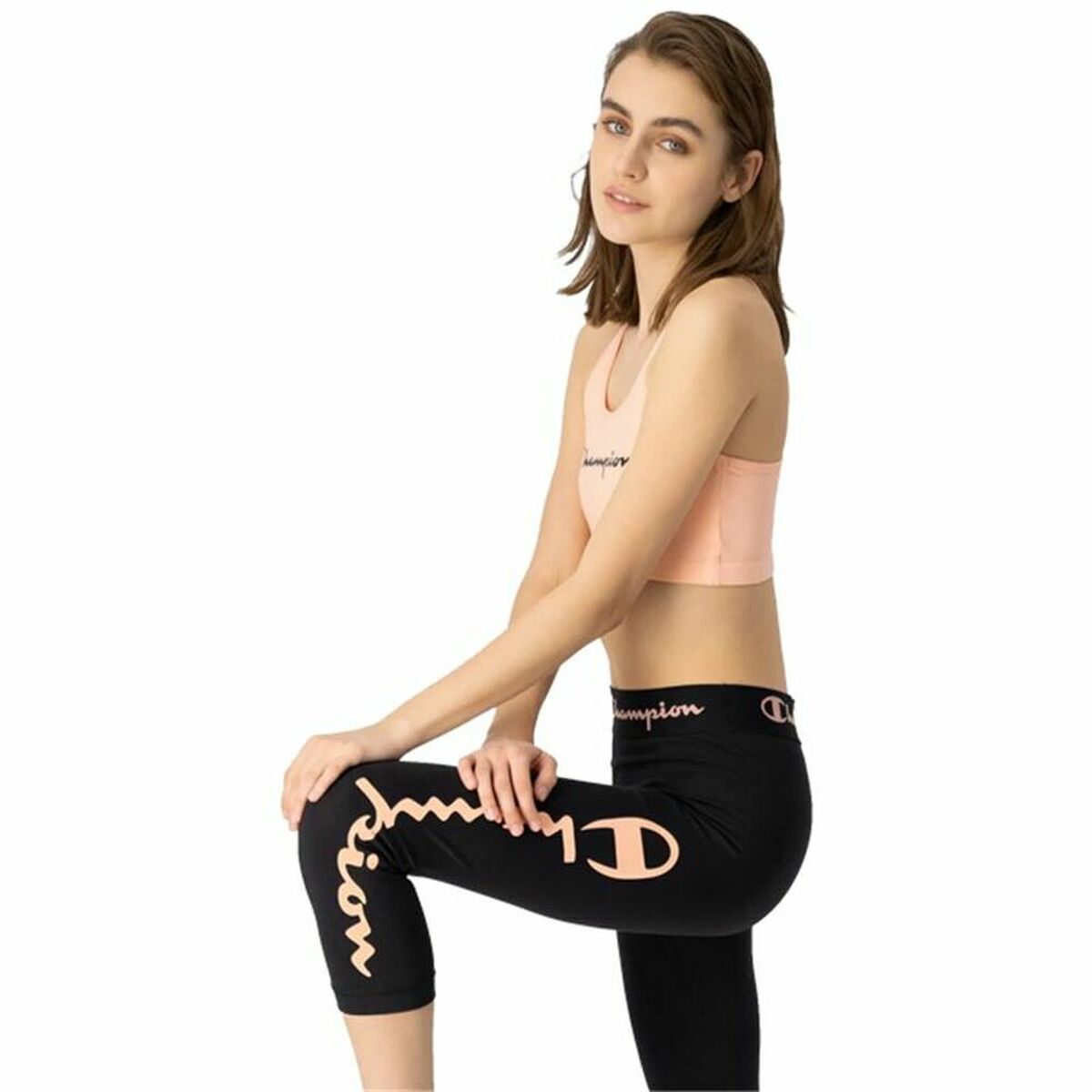 Sport-leggings, Dam Champion Quick-Dry Script Logo Crop Svart - 5