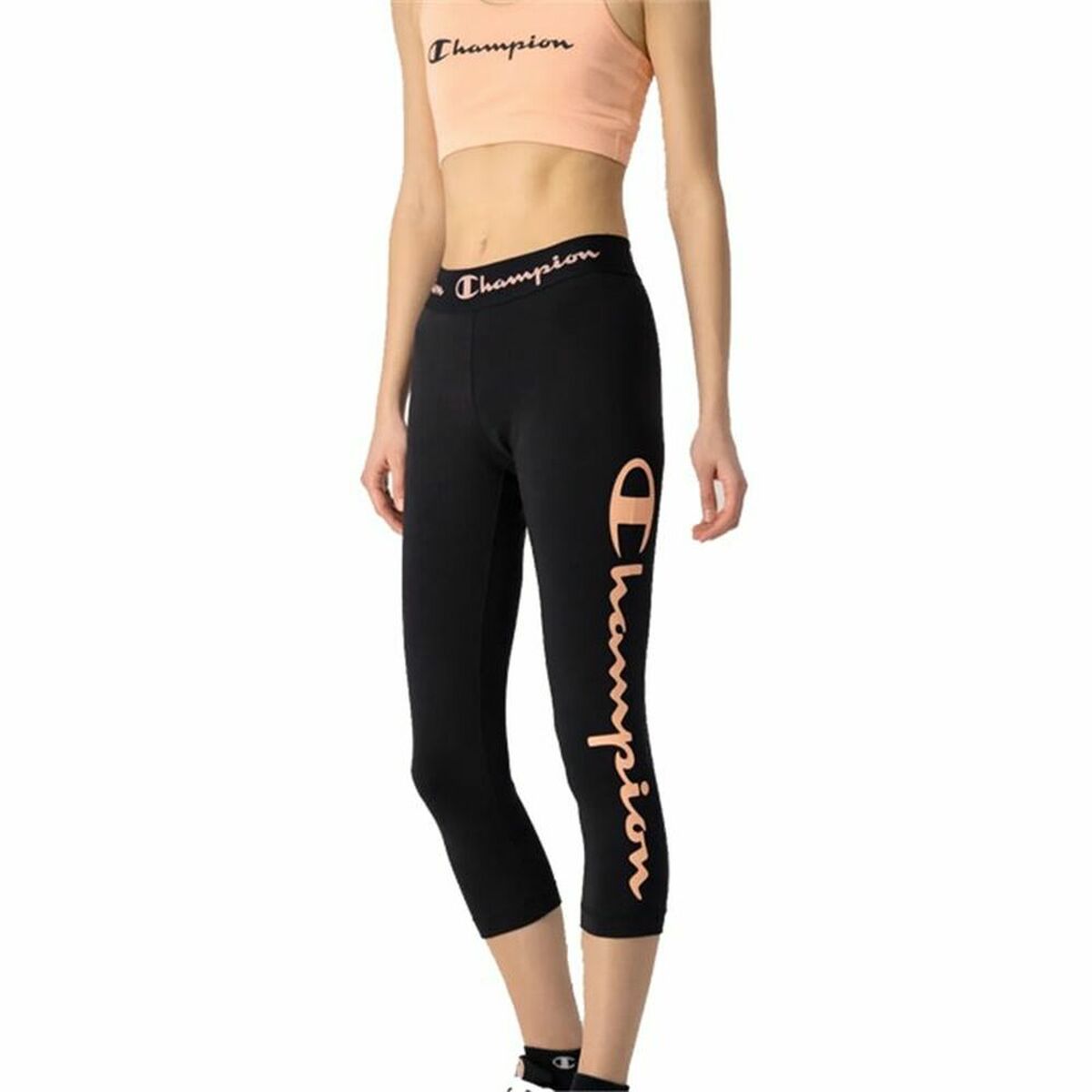 Sport-leggings, Dam Champion Quick-Dry Script Logo Crop Svart - 3