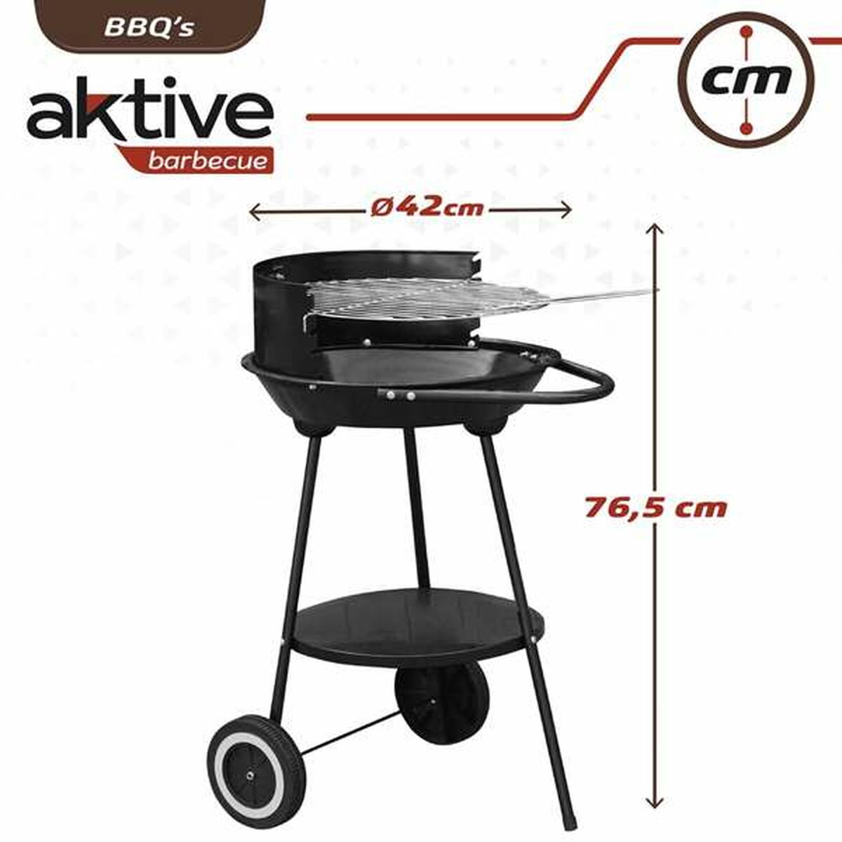 Kolgrill med hjul Aktive Textilene 42 x 76,5 cm Svart - 3