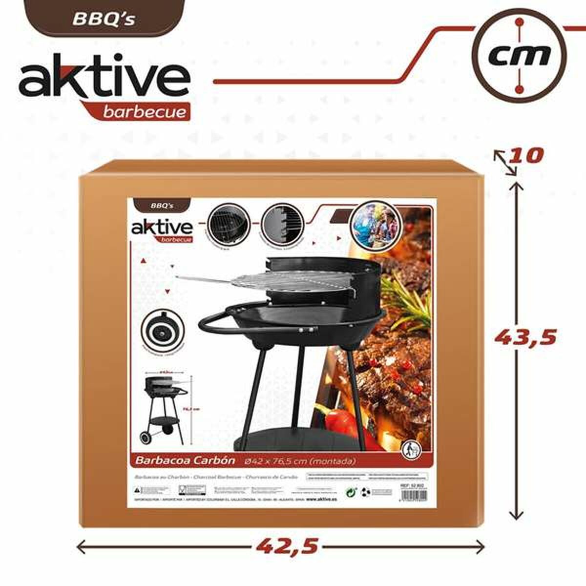 Kolgrill med hjul Aktive Textilene 42 x 76,5 cm Svart - 4