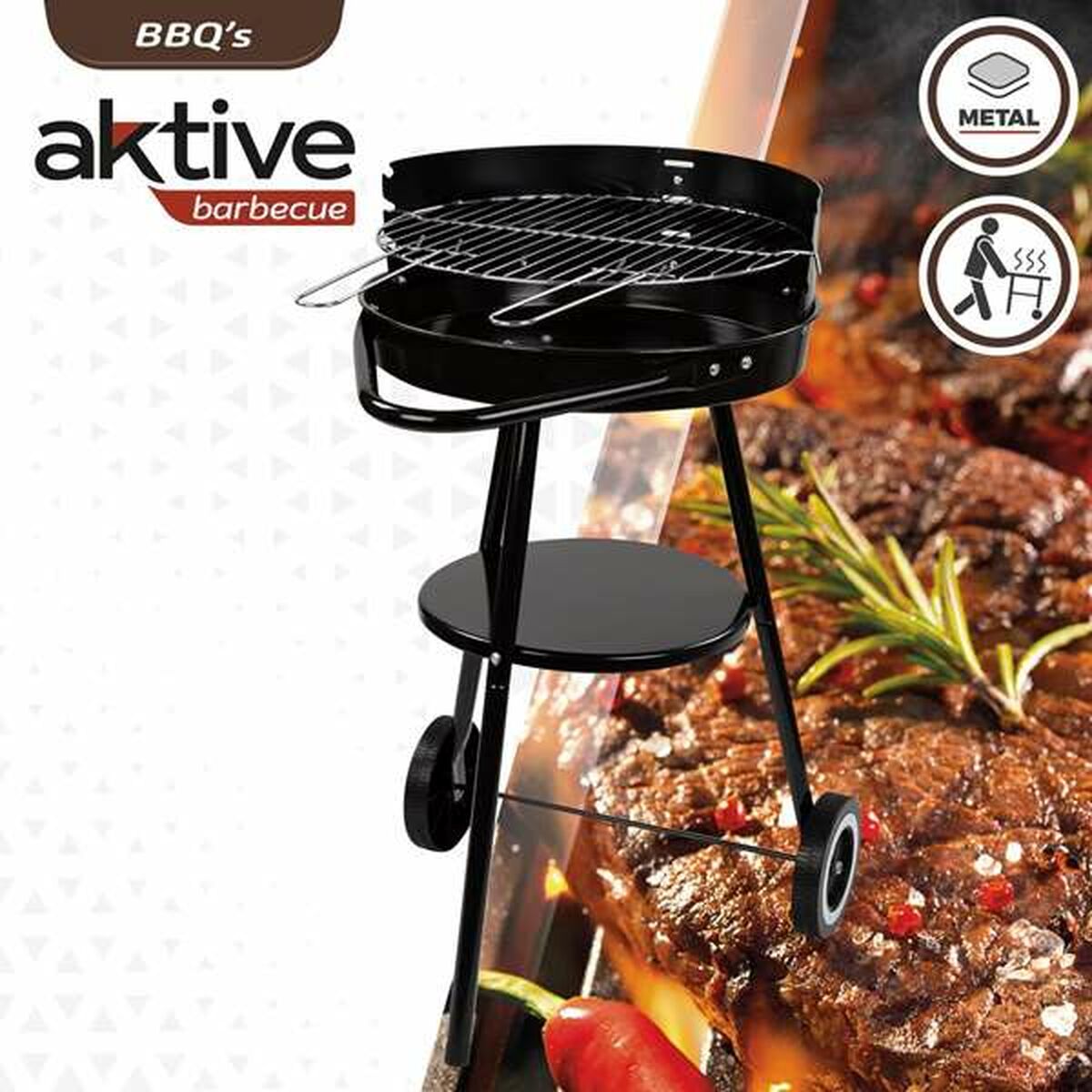 Kolgrill med hjul Aktive Textilene 42 x 76,5 cm Svart - 5