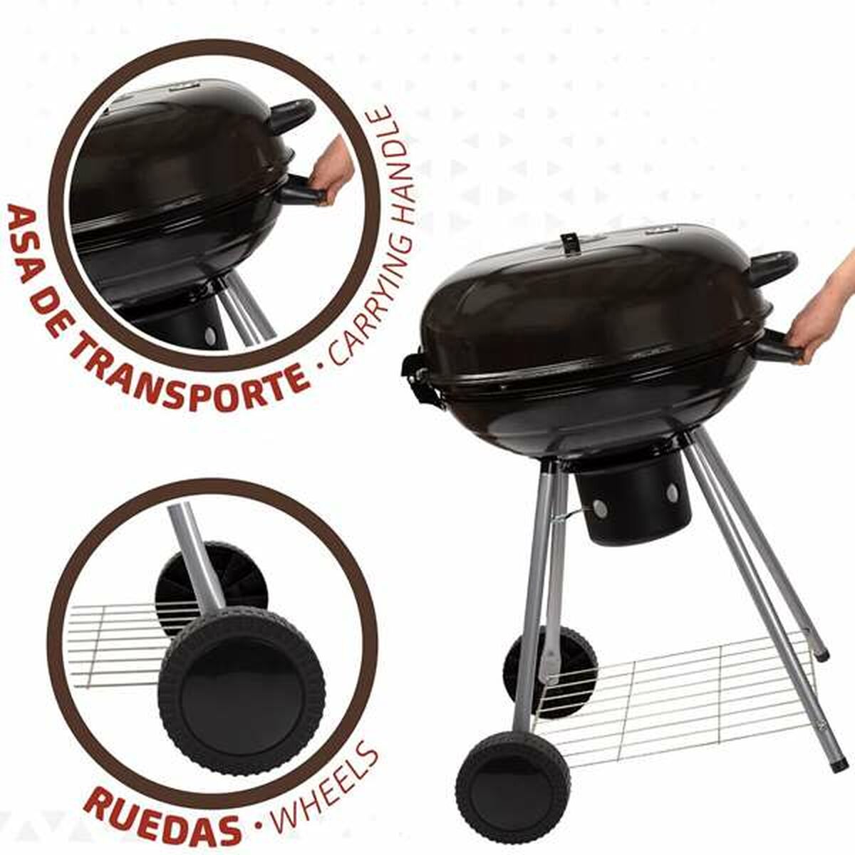 Kolgrill med hjul Aktive Textilene 57 x 86 cm Svart - 2