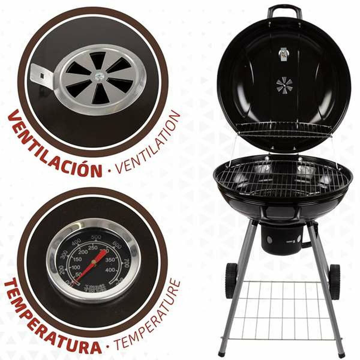 Kolgrill med hjul Aktive Textilene 57 x 86 cm Svart - 6