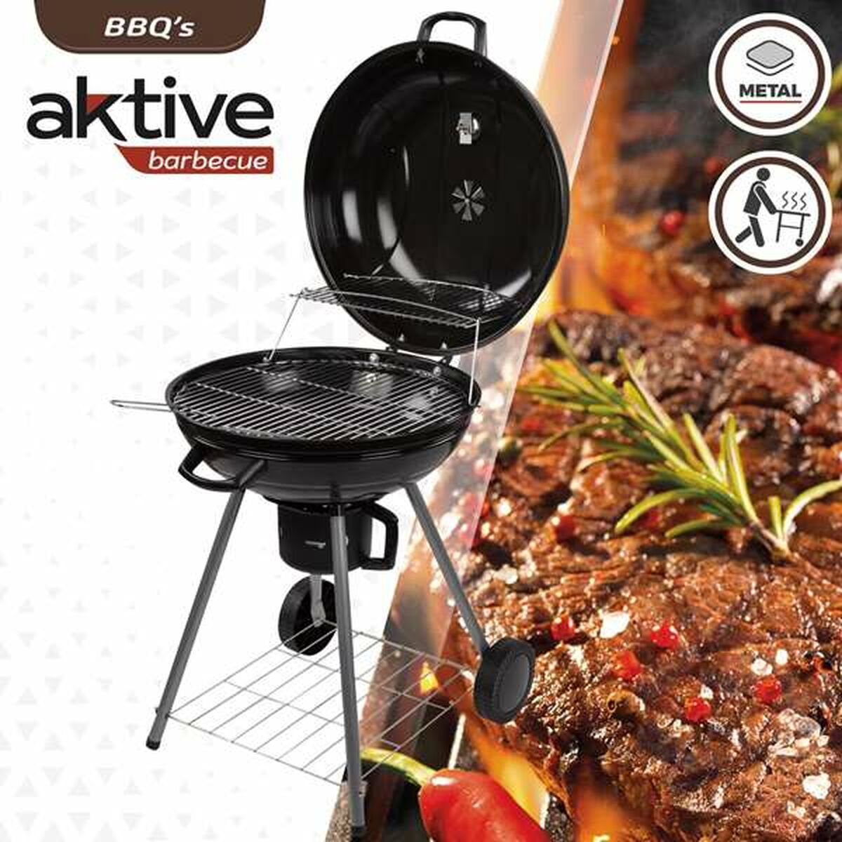 Kolgrill med hjul Aktive Textilene 57 x 86 cm Svart - 7