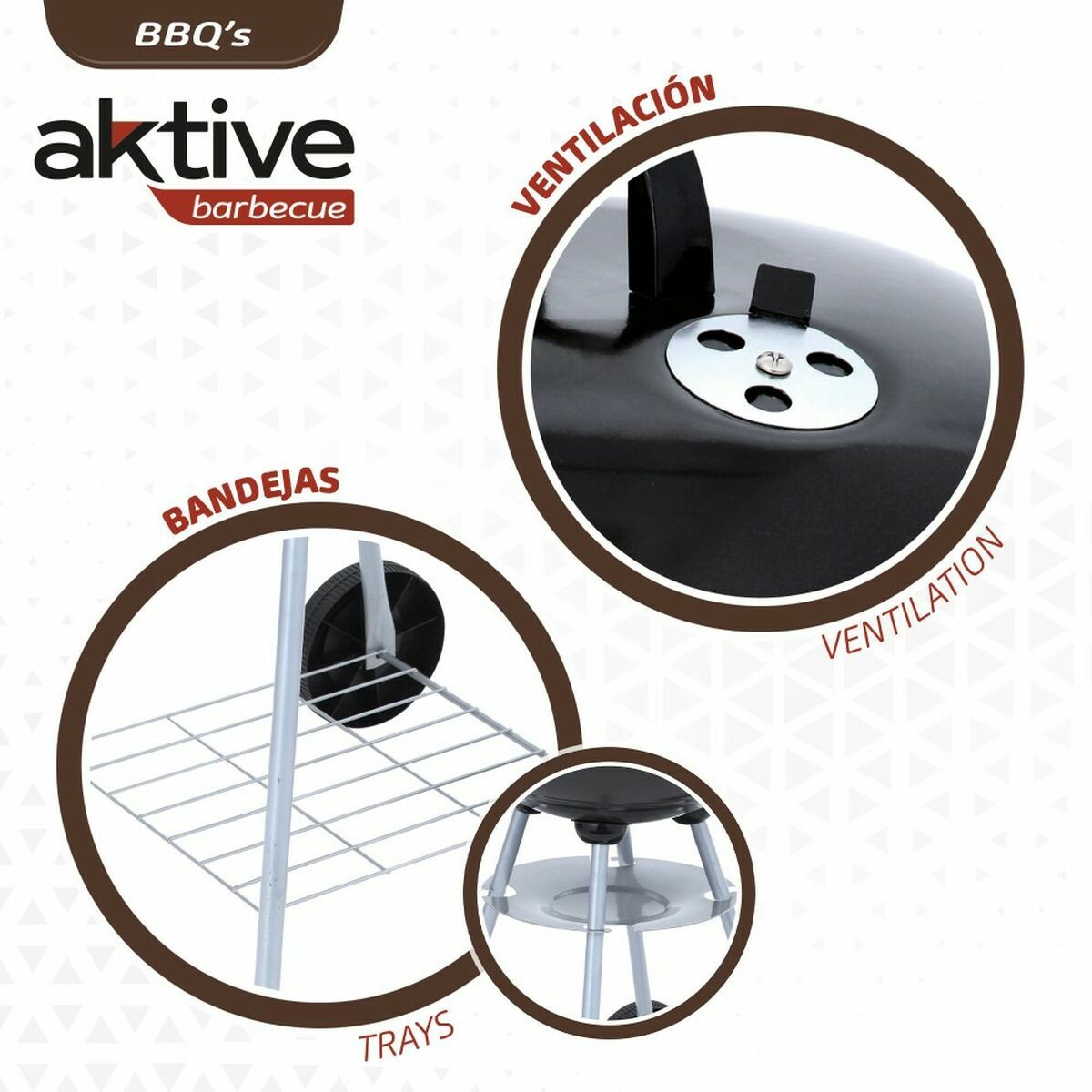 Kolgrill med hjul Aktive 46 cm Rund Svart Med lock - 4