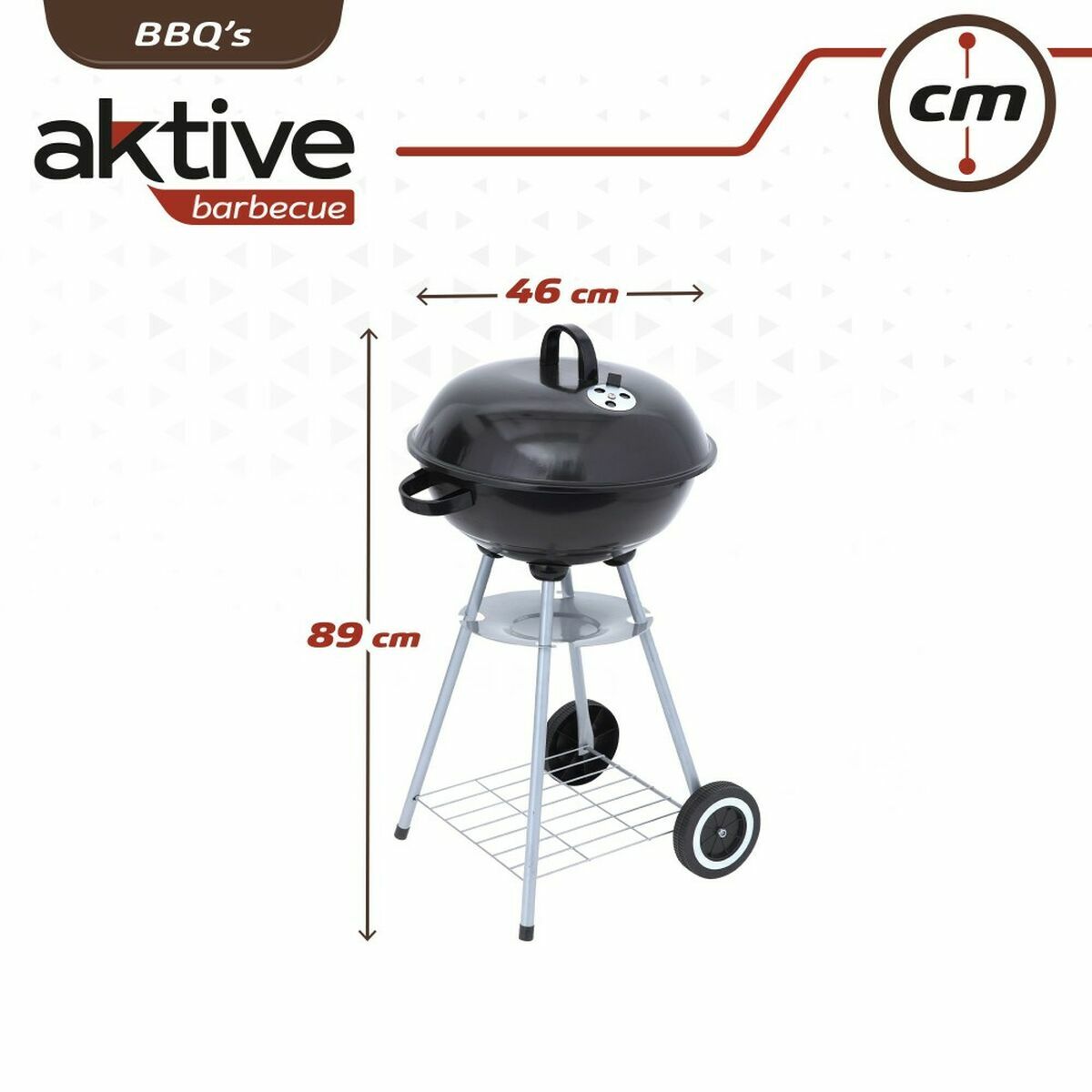 Kolgrill med hjul Aktive 46 cm Rund Svart Med lock - 5