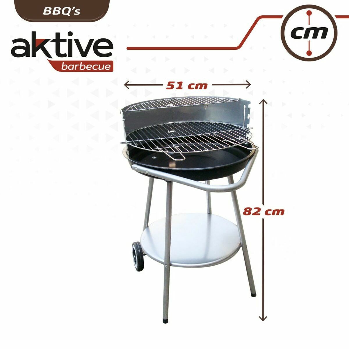 Kolgrill med hjul Aktive 51 x 51 x 82 cm Svart - 5