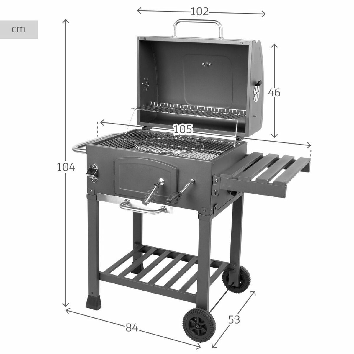 Kolgrill med lock och hjul Aktive 102 x 65 x 104 cm - 5