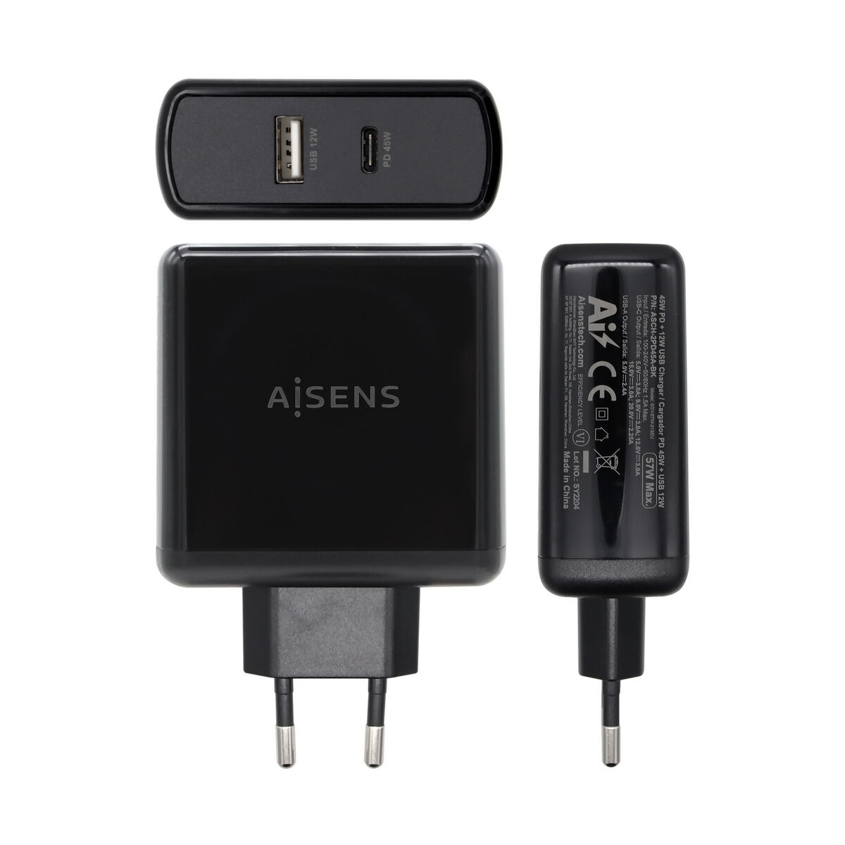 USB-laddare och vägg Aisens ASCH-2PD45A-BK 57 W Svart USB-C - 2