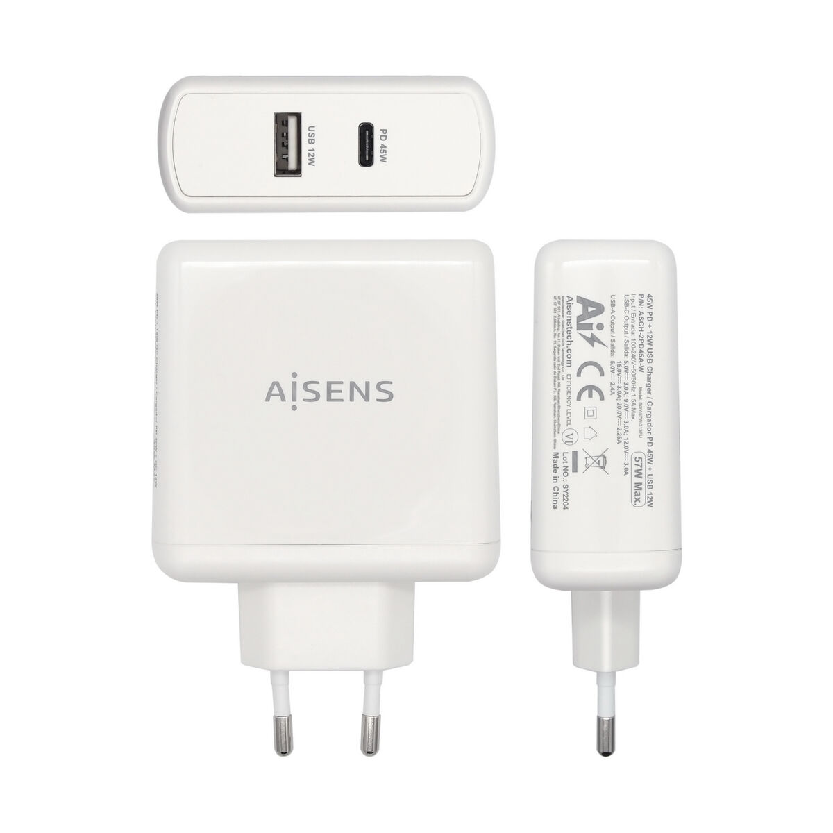 USB-laddare och vägg Aisens ASCH-2PD45A-W Vit 57 W USB-C (1 antal) - 2