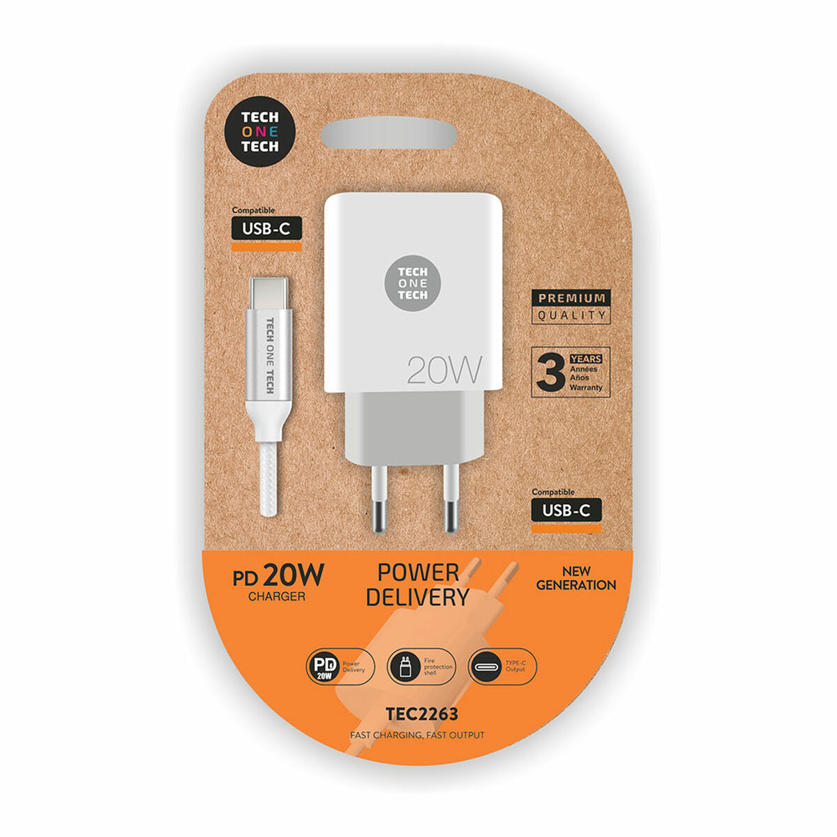Väggladdare + USB-C kabel Tech One Tech TEC2263