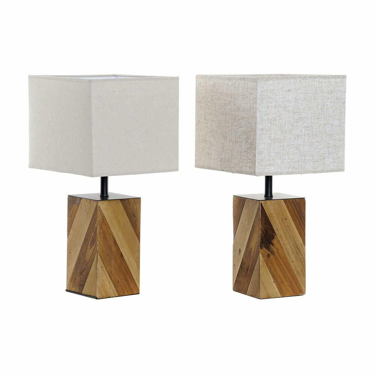 Bordslampa DKD Home Decor 25,5 x 25,05 x 52 cm Gran Naturell Beige Metall Kräm 220 V 60 W 25 x 25 x 21 cm (2 antal)