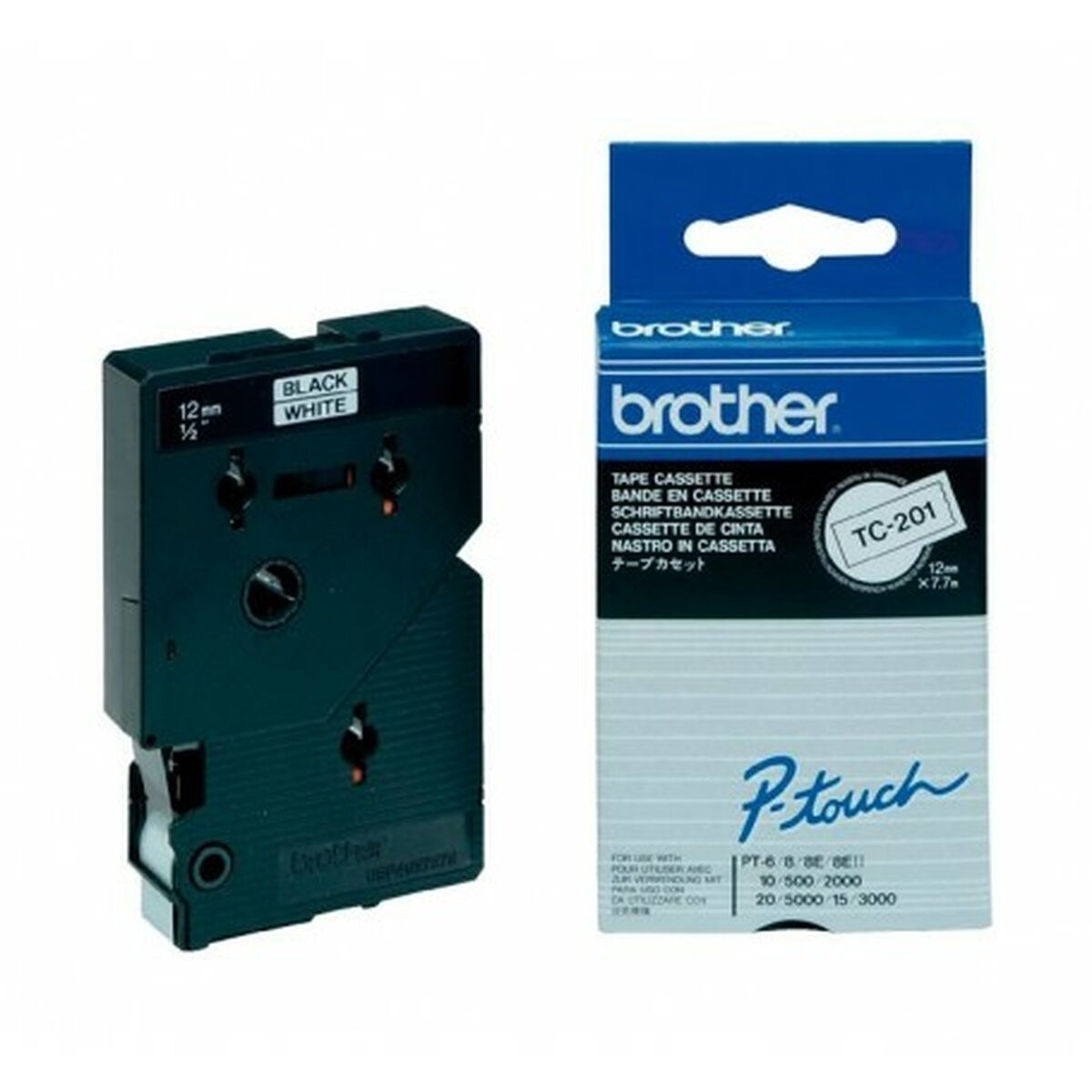 Laminerat Band till Etikettskrivare Brother TC-201 Vit/Svart 12 mm 12 mm x 7,7 m - 2