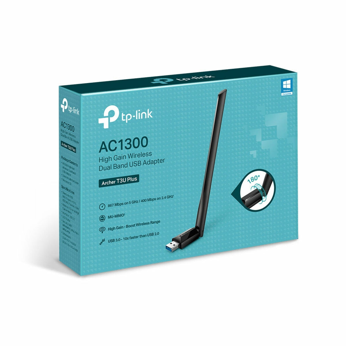 USB WiFi Adapter TP-Link Archer T3U Plus AC1300 867 Mbit/s Svart - 3